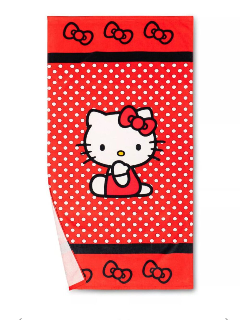 HELLO KITTY Here I Bow Beach Towel | Summer Red Bows White Polka Dots Girl NEW